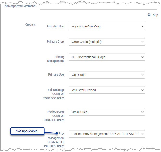 image of data entry when recommendations are needed for multiple grain crops.